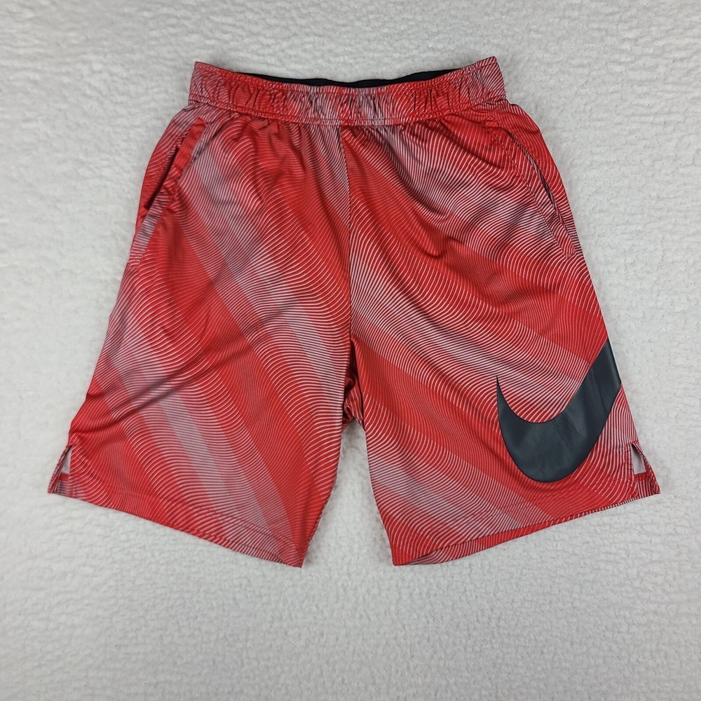 Nike Shorts Mens Medium Red Gray Big Swoosh Dri Fit Basketball Baggy Loose